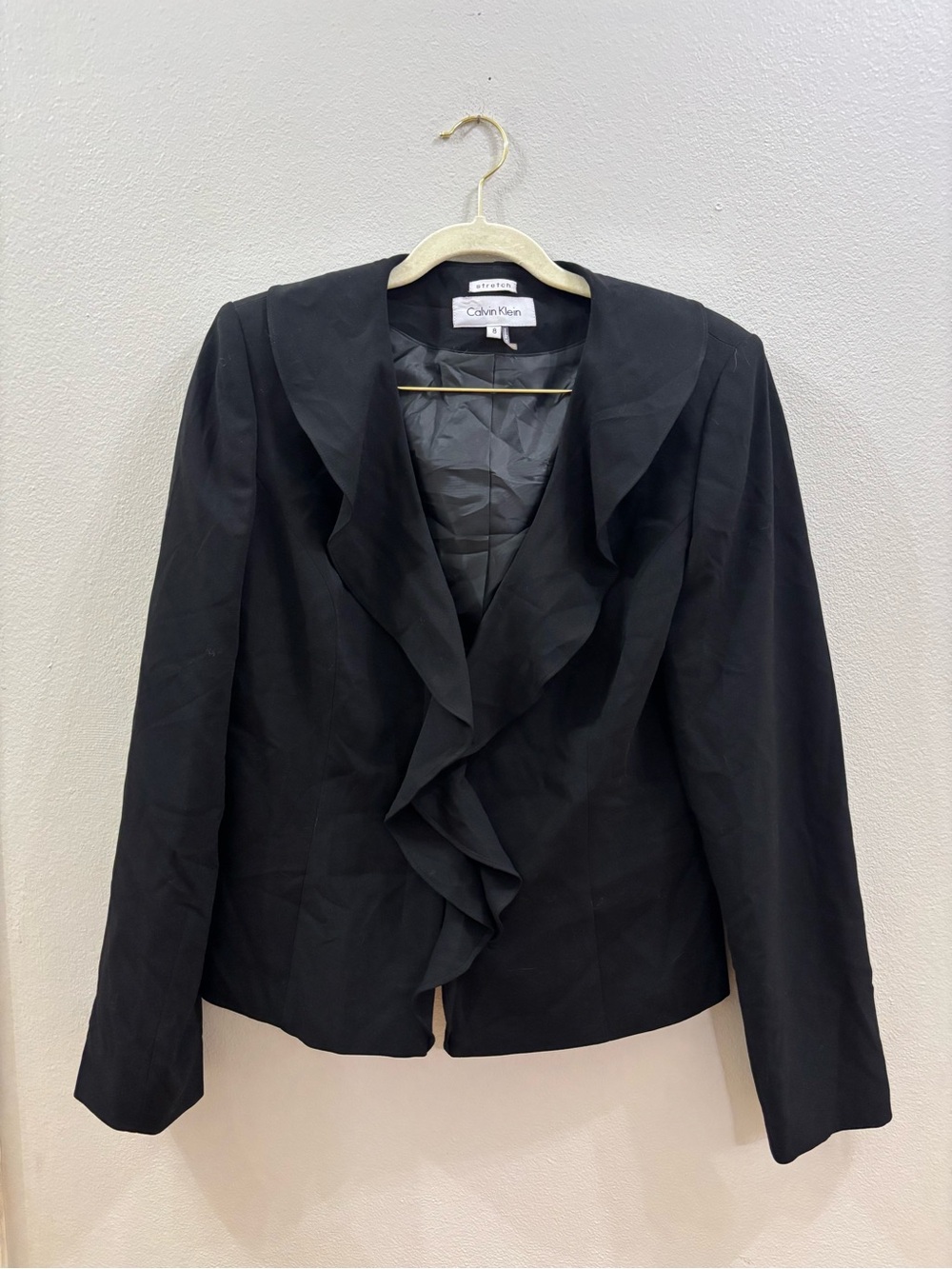 Calvin Klein Black Ruffle-Front Blazer size 8